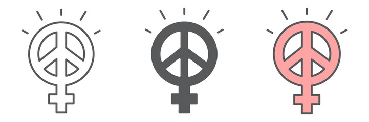 Female peace icon collection, sexism and feminism, me too sign vector set graphics, editable stroke linear icon, eps 10
