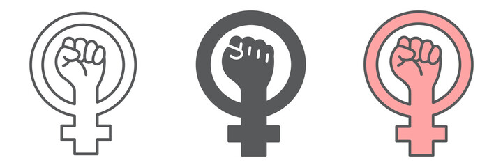 Feminism icon collection, fist and protest, women resist sign vector set graphics, editable stroke linear icon, eps 10