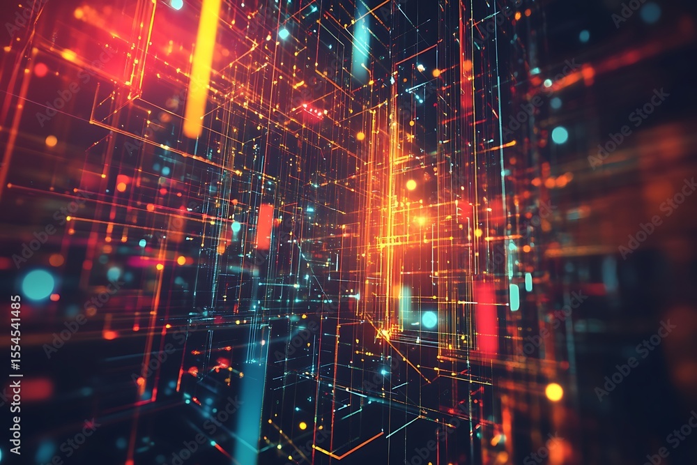 Aufkleber abstract technology background with glowing lines, data streams, and digital network