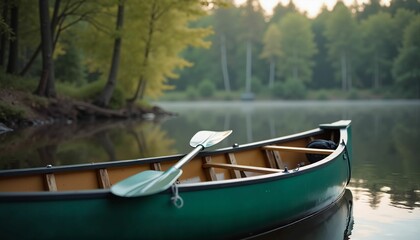Paddle leaning on canoe