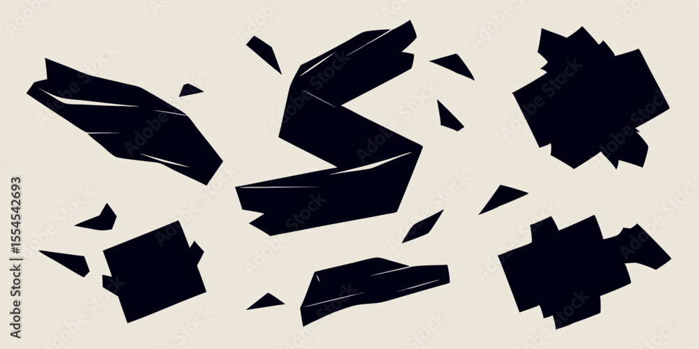 Poster abstract geometric shapes with sharp edges and dark blue color isolated on white background