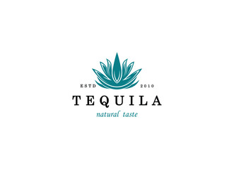 Vector illustration of Mexican Blue Agave Plant for Tequila Drink Vintage Label Logo Design.