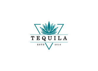 Vector illustration of Mexican Blue Agave Plant for Tequila Drink Vintage Label Logo Design.
