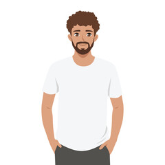 Casual Male Model in White TShirt. Flat Vector character illustration