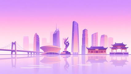 Modern Cityscape with Traditional Architecture and a Reflective Waterfront