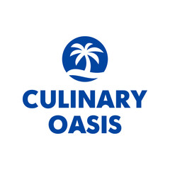 Culinary oasis calligraphy restaurant logo. Palm tree logotype. Lettering symbol vector illustration