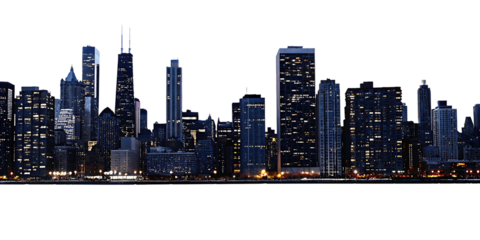 Night city skyline isolated on a white background png ai generated