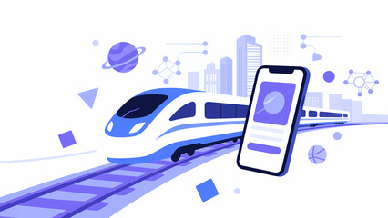 High-Speed Train and Smartphone Interface with Futuristic Cityscape