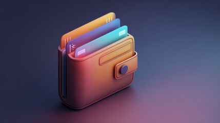 A detailed 3d rendering of a leather wallet with credit cards inside.