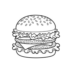 vector illustration of a burger coloring page 