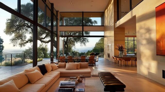 Modern Luxury Living Room with Open Space Design and Striking Contemporary Artwork