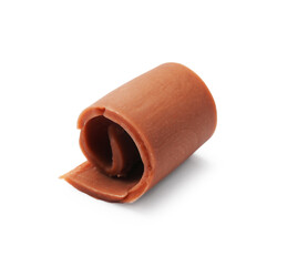 Tasty chocolate butter shaving isolated on white