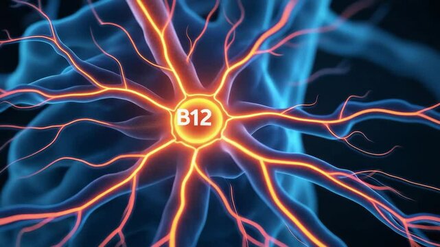 Vitamin B12 concept ,Neurons Glow with Vitamin B12 Vital Role Nerve Health, Energy Boost, and Enhanced Vitality for Overall Well