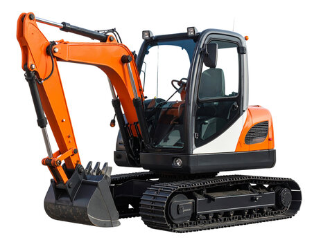  Compact Mini Track Excavator in Working Position, isolated on transparent background