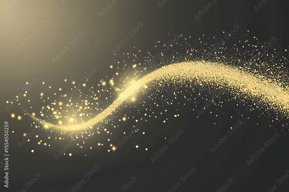 Poster abstract gold glitter trail with sparkling light particles on dark background design element