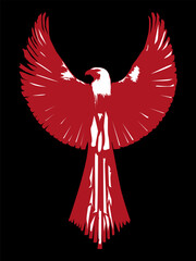 Eagle in red and white colors isolated on black background. Vector illustration for your stylized iconic designs of emblems and symbols