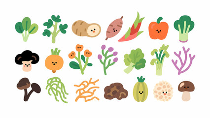 Cute Cartoon Vegetables and Fungi Collection