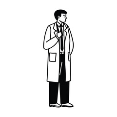 A cartoon vector illustration of a smiling businessman in a suit with arms crossed, a medical professional character