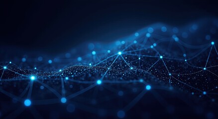 Obraz premium Abstract network of interconnected glowing blue nodes and lines suggests digital connectivity.