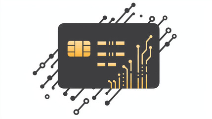 Credit Card with Gold Chip and Circuit Board Lines Technology Payment