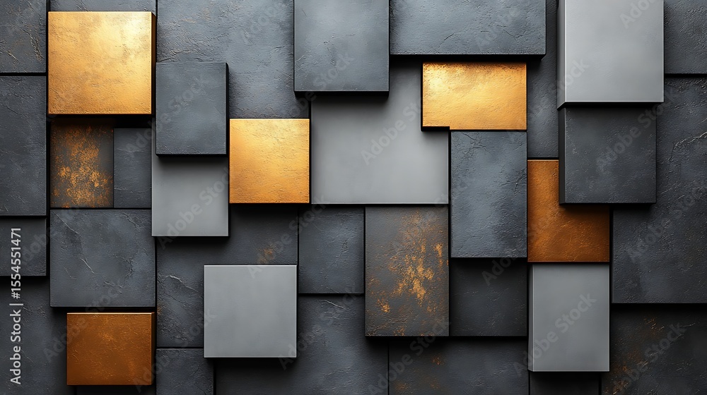 Poster abstract geometric background with gray and gold squares for modern design projects