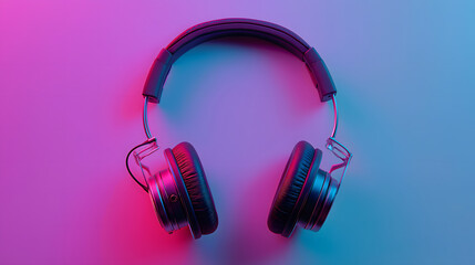 Wireless minimalist headphones on purple blue gradient background