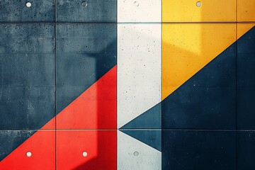 Naklejka premium Abstract geometric wall art with colorful triangle design, modern architecture and street art style
