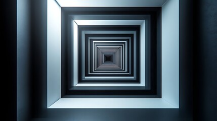 Abstract geometric tunnel perspective with receding squares for modern backgrounds