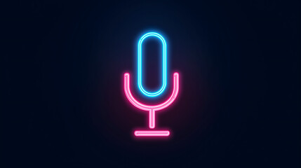 Neon microphone icon on dark background - podcast concept