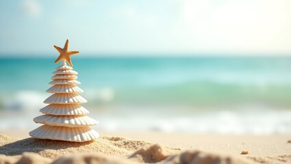 Tropical christmas beach christmas tree seashell starfish ocean sand