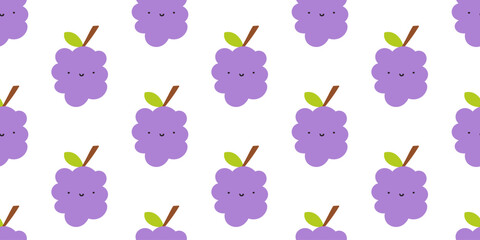 Grapes. Cute funny character. Seamless pattern. Simple graphic design. Vector illustration on white background.