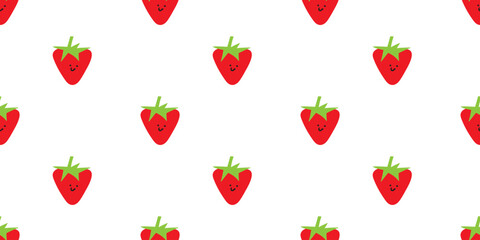 Strawberry. Character. Seamless pattern. Vector illustration on white background.