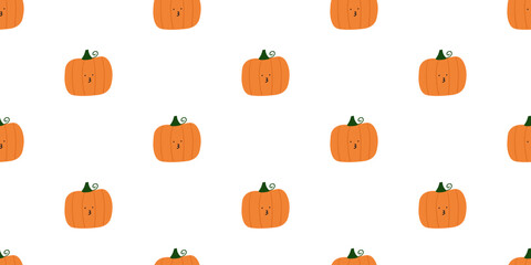 Pumpkin. Little cute Character. Seamless pattern. Vector illustration on white background.