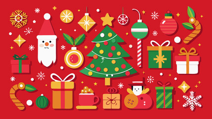 Festive christmas collection with santa claus gifts tree and ornaments
