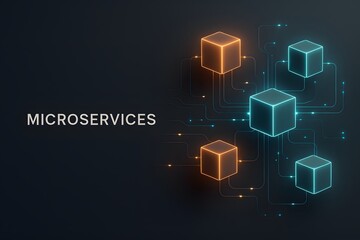 Neon Microservices Architecture with Glowing Nodes for Tech Presentations