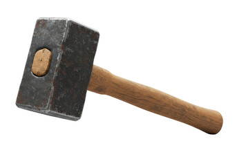 Isolated Sledge Hammer with Weathered Metal Head and Wooden Handle