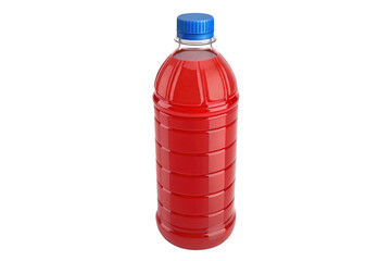 Red liquid in a clear plastic bottle with a blue cap isolated on transparent background