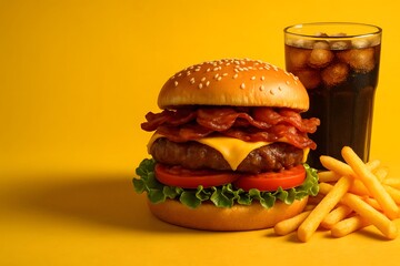 Mouthwatering Burger Delight with Juicy Patty and Fresh Toppings for Food Marketing