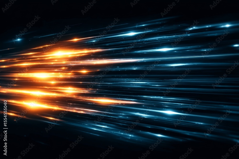 Poster abstract glowing lines converging diagonally into the depths on a black background for tech design