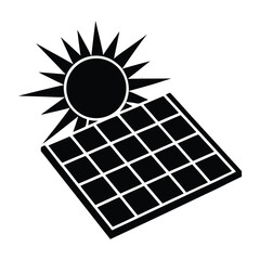 Collection of clean modern solar panel silhouettes illuminated by a bright sun icon representing renewable energy and sustainability concepts