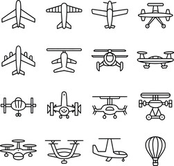 Aircraft and drone line art collection airplane helicopter