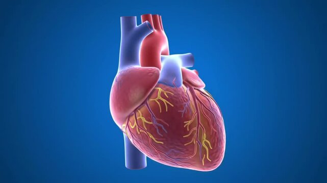 Ilustration Human Heart Anatomy 3D Model, Vessels, Chambers, Valves, Blood