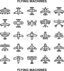 Aircraft icons collection airplane aviation