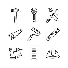 Fototapeta premium Construction tools icons set in minimalist style