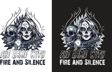 She Came With Fire and Silence – Mystical T-Shirt design
