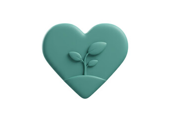 Isolated Teal Heart with Sprout Symbolizing Growth