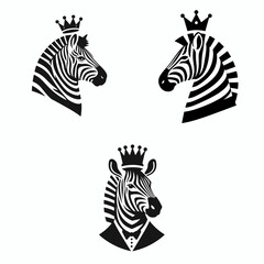 A Zebra Wear Prince Crown. 4th of July American Flag Patriotism Usa America Independence Day Clipart Line Art Vector Illustration. Horse family member adorned with royal headgear nobility.