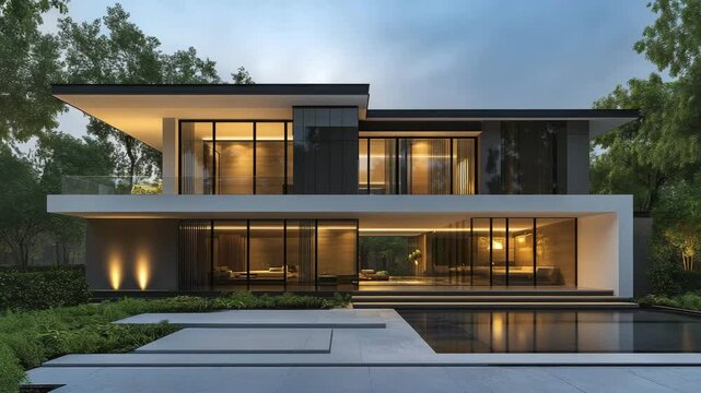 Sleek modern luxury villa showcasing contemporary exterior architecture and design