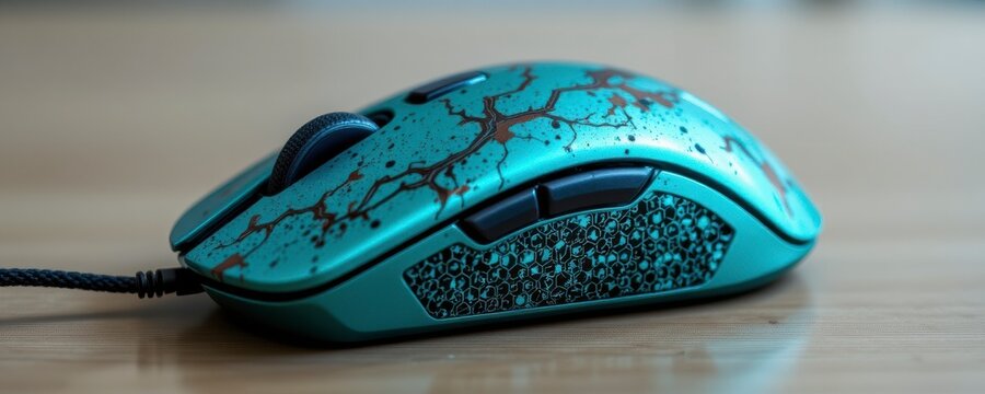 Teal Gaming Mouse with Brown Accents and Worn Design