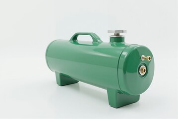 Green gas cylinder on white background in clean design  